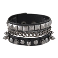 Punk style faux leather wristband with silver metal studs and heavy layered chain detail - Multi-Layer Metal Chain & Rivet Style (05)