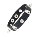 Bracciale punk in pelle PU nera con punte in metallo argento e borchie a teschio - Nero