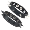Pulseras punk de cuero negro con pinchos de metal plateado y negro en un par - Juego De Pulseras De Remaches Negro Y Plata
