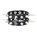 Punkstijl dubbele rij holle zwarte leren armband met zilveren metalen spikes en studs - Zwart