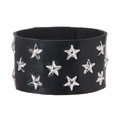Bracciale largo in pelle nera stile punk rock con borchie a stella in metallo argento - Stile Borchiato a Stella