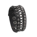 Detail of punk leather bracelet featuring multi-layer spikes, chains and snap buttons - Multi-Layer Stacked Rivet & Chain Style (12)