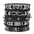 Fünfteiliges Punk-Lederarmband-Set für Herren mit Totenkopf und Infinity-Anhängern - Schwarzes Fünfer Set (RH955)