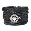 4-piece set of men's multilayer braided leather bracelets with vintage compass pendant - Compass Style