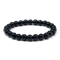 Polished black obsidian beaded bracelet with multi-layer leather and alloy star charms - 8mm Black Glass Bead Style