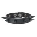 Pulsera punk de cuero negro con remaches de punta y cierre de presión ajustable - Brazalete de Remaches Negros