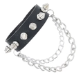 Bracciale punk in pelle nera con borchie a cono d'argento e doppie catene metalliche - Nero
