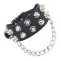 Men's gothic punk black PU leather bracelet with silver metal rivets and hanging chain - Double Row Rivet Chain Wristband
