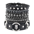 4-delige heren punk lederen armband set met metalen schedels en stoere spikes - 4-delige set