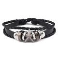 Men's multilayer leather bracelet set with vintage silver star and punk style metal beads - Star Woven Style