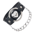 Bracciale punk in pelle nera da uomo con grande anello in argento e ciondolo a cuore - Stile Catena Cuore