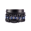Dettaglio di bracciali multistrato da uomo in stile bohémien con cuoio e perline blu - Stile Sfera di Metallo Perline Blu Nero (款式9)