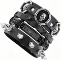 4-piece punk leather bracelet set with skull studs and cross charm on white background - Skull Stud Multilayer Style