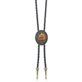 Detalle de corbata bolo vintage con piedra ojo de tigre y puntas de bronce tallado - Ámbar