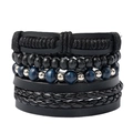 Multilayer beaded bracelet set with black leather and vintage braided cords in retro style - Vintage Multi-layer Combination Style (RH171)