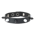 Detail of punk leather bracelet with black and white spikes and silver snap fasteners - Black Leather + Black White Alloy Rivets