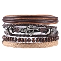 Mehrlagiges Lederarmband mit Ahornblatt Anhänger im Vintage Boho Stil und braunen Holzperlen - Blattanhänger Stil (RH054)