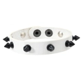 Detail of white punk leather bracelet with black cone studs and silver snap fasteners - White Leather + Black Alloy Rivets
