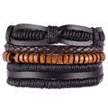Multi-layer vintage braided leather and wooden bead bracelet set for men and women - 4-Layer Combination Style