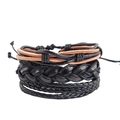 Mehrlagiges Lederarmband-Set in Schwarz und Hellbraun mit verstellbarem Kordelzug - Schwarz
