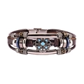 Retro Mehrlagiges Echtleder Armband mit blauem Stein und floralem Metallelement - Braun