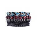 Set bracciali multistrato stile boho in pelle con perline di legno e corde intrecciate - Stile Corda Intrecciata Blu Nero Beige (款式1)
