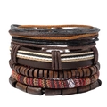 Ensemble de bracelets multicouches rétro en cuir fait main, perles de bois et cordes cirées - Style de Combinaison Multicouche Rétro
