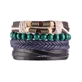 Bohemian multi-layer layered bracelet set featuring leather bands and ethnic wooden beads - Green Wooden Beads with Metal Springs (Style 4)
