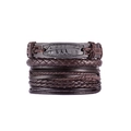 Bracciale multistrato in pelle con ciondolo a piuma vintage in colore marrone scuro - Stile Targhetta Piuma Metallo Caffè (款式8)