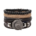 Bohemian multi-layer leather bracelet set with retro poker charms and wooden beads - Spades Royal Flush 4-Piece Set (RH029)