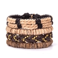 Bohemian multi-layer bracelet set with coconut beads and braided hemp rope for men and women - Vintage Brown Combination