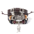 Bracciale multistrato in pelle con gufo turchese e perline in stile bohémien - Stile Lisca di Pesce Gufo (RH002-3)