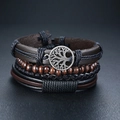 Multilayer leather bracelet set with retro tree of life charm and wooden beads - Tree of Life Style (RH017)