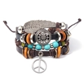 Bracciale multistrato in pelle con perline turchesi e ciondolo ad ala su sfondo bianco - Stile Disco Ala (RH002-8)
