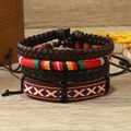 Lot de 4 bracelets bohèmes avec cuir et motifs en tissu tissé coloré pour femme - Style en Cuir Marron à Motif Arc-en-ciel (13)