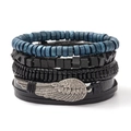 Men's retro multilayer leather bracelet set featuring a silver feather charm and wooden beads - Vintage Wing Feather 4-Piece Set