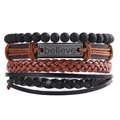Set de pulseras para hombre estilo punk con grabado Believe y cuero trenzado multicapa - Juego de Pulseras (05)