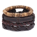 Set di bracciali multistrato stile bohémien in pelle intrecciata e perline marroni - Combinazione di Toni Marroni (RH118)