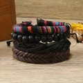 Lot de 4 bracelets bohèmes avec perles colorées et motifs vintage en cuir tressé - Style Perles en Bois et Tissage Arc-en-Ciel (1)