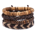 Set de pulseras bohemias para hombre con cuero trenzado y cuentas de madera - Marrón (Estilo de Imagen Principal)
