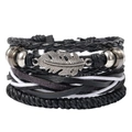 Bracelet multicouche en cuir tressé rétro avec pendentif plume en argent antique - Style Plume Multicouche