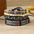 Ensemble de 24 bracelets ethniques de style bohème avec perles en bois et broderies - Style Perles en Bois et Sangle en Losange (2)