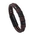 Double-layer braided brown PU leather bracelet with black matte magnetic clasp for men - 21cm Black Clasp / Brown