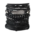 Bracciale multistrato in pelle nera fatto a mano con ciondolo ad ala in argento vintage - Nero Intrecciato Multistrato Stile Ala