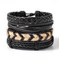 Meerlaagse gevlochten lederen en hennep touw armband set in vintage industriële stijl - Vierdelige collectie (RH088)