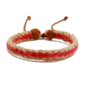 Bracciale etnico fatto a mano in corda di canapa con filo rosso e chiusura regolabile - Rosso