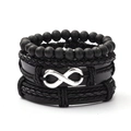 Herren 4er-Set schwarze Lederarmbänder mit Perlen und Unendlichkeitssymbol - Schwarzes Unendlichkeitssymbol Stil (35)