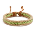 Bracciale etnico in corda di canapa intrecciato a mano con dettaglio verde e bianco - Verde