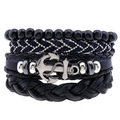 Herren Armband-Set im Marine-Stil mit Anker-Anhänger und geflochtenem Leder in Schwarz - Blauer Stil (RH033)