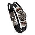 Mehrlagiges geflochtenes Herrenarmband aus schwarzem Leder mit silbernen Perlen im Vintage-Stil - Schwarz